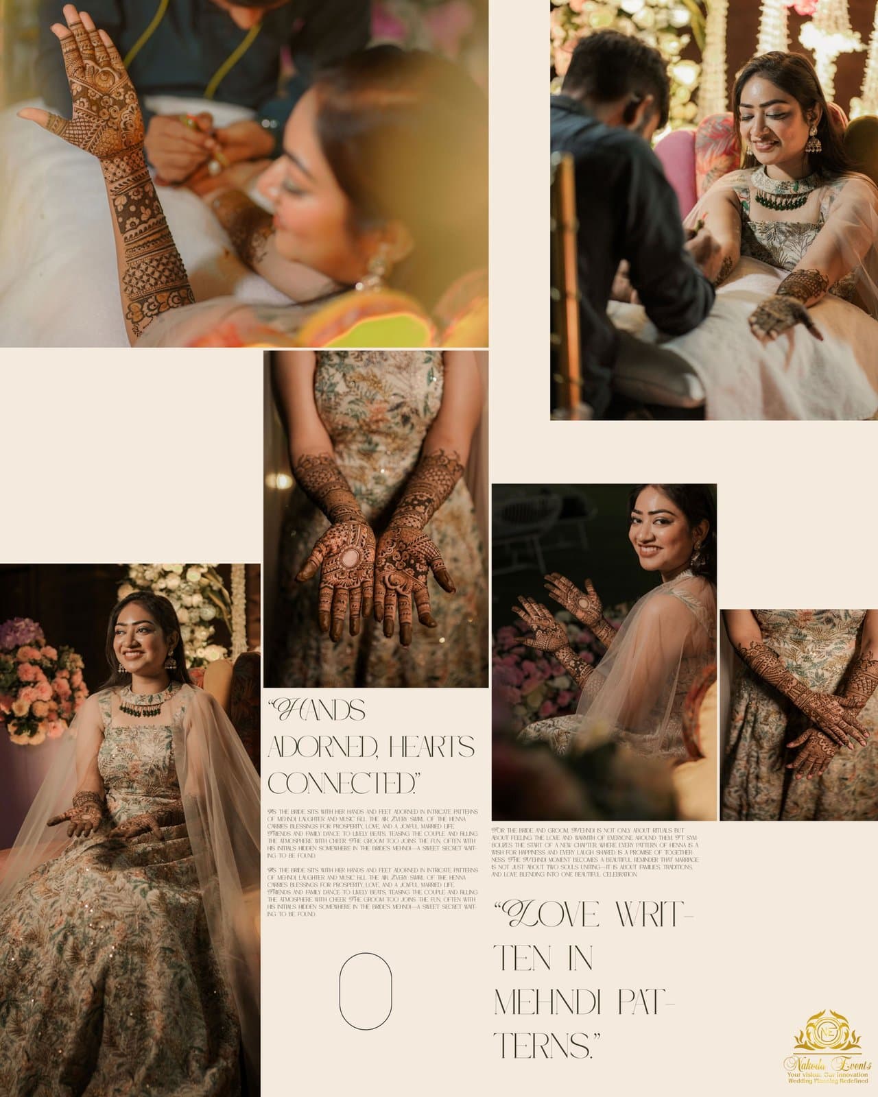 Hands Adorned, Hearts Connected, a magazine-style mehndi collage