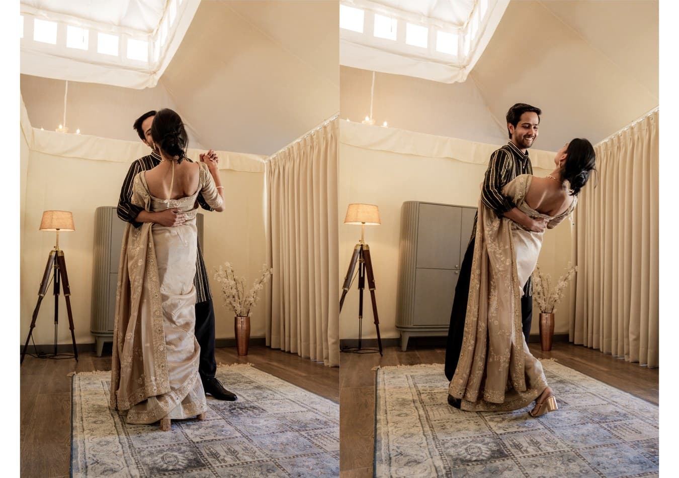 A bride and groom sharing a dance embrace
