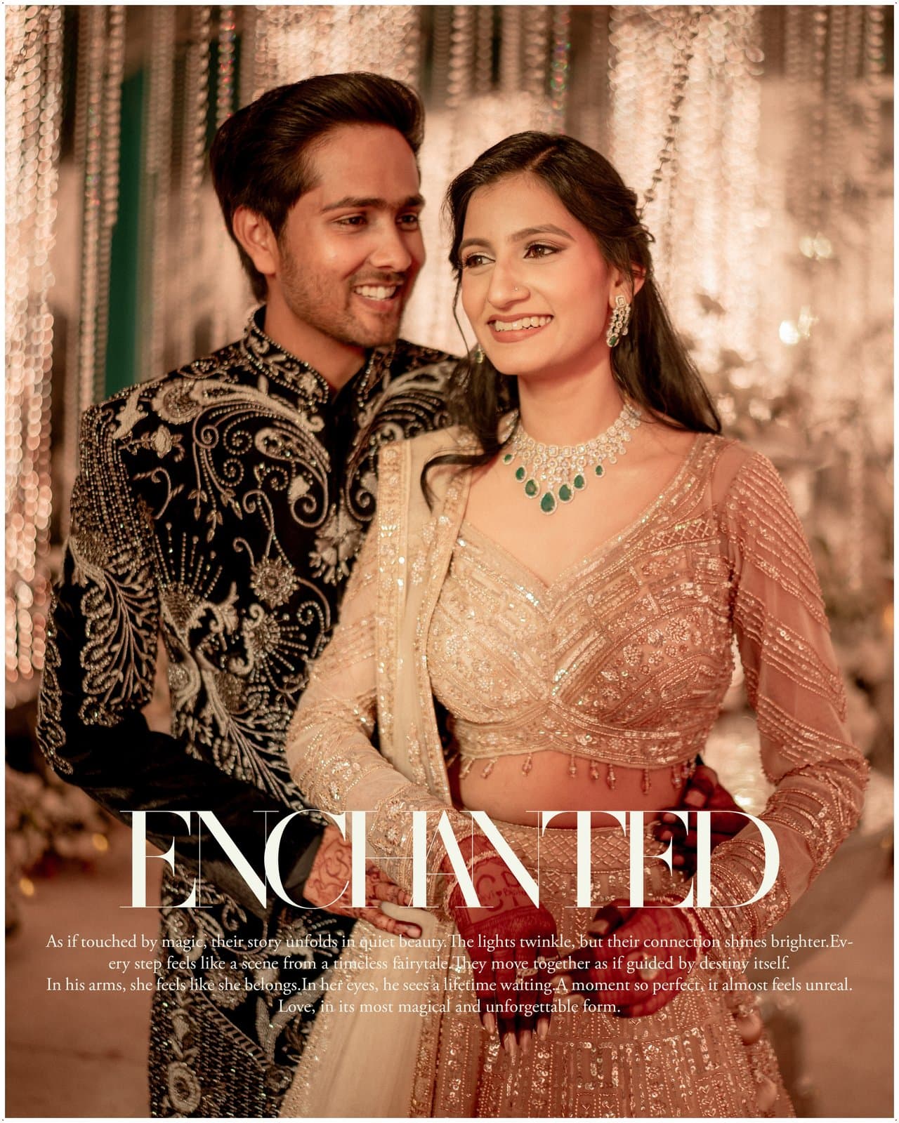 A couple embracing, captioned Enchanted